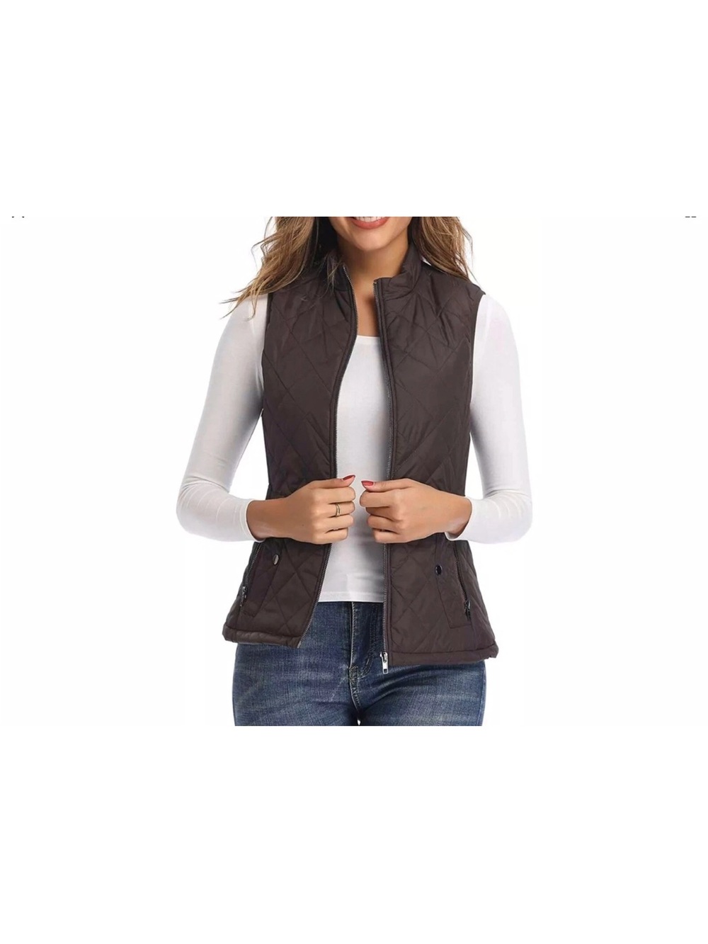 Art3d Womens Quilted Puffer Vest Brown Lightweight Zip Stand Collar M